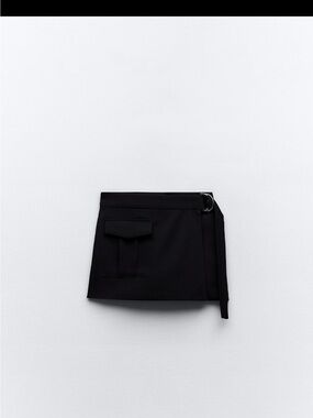 Zara Black Mini Wrap Skirt with Silver Ring Detail